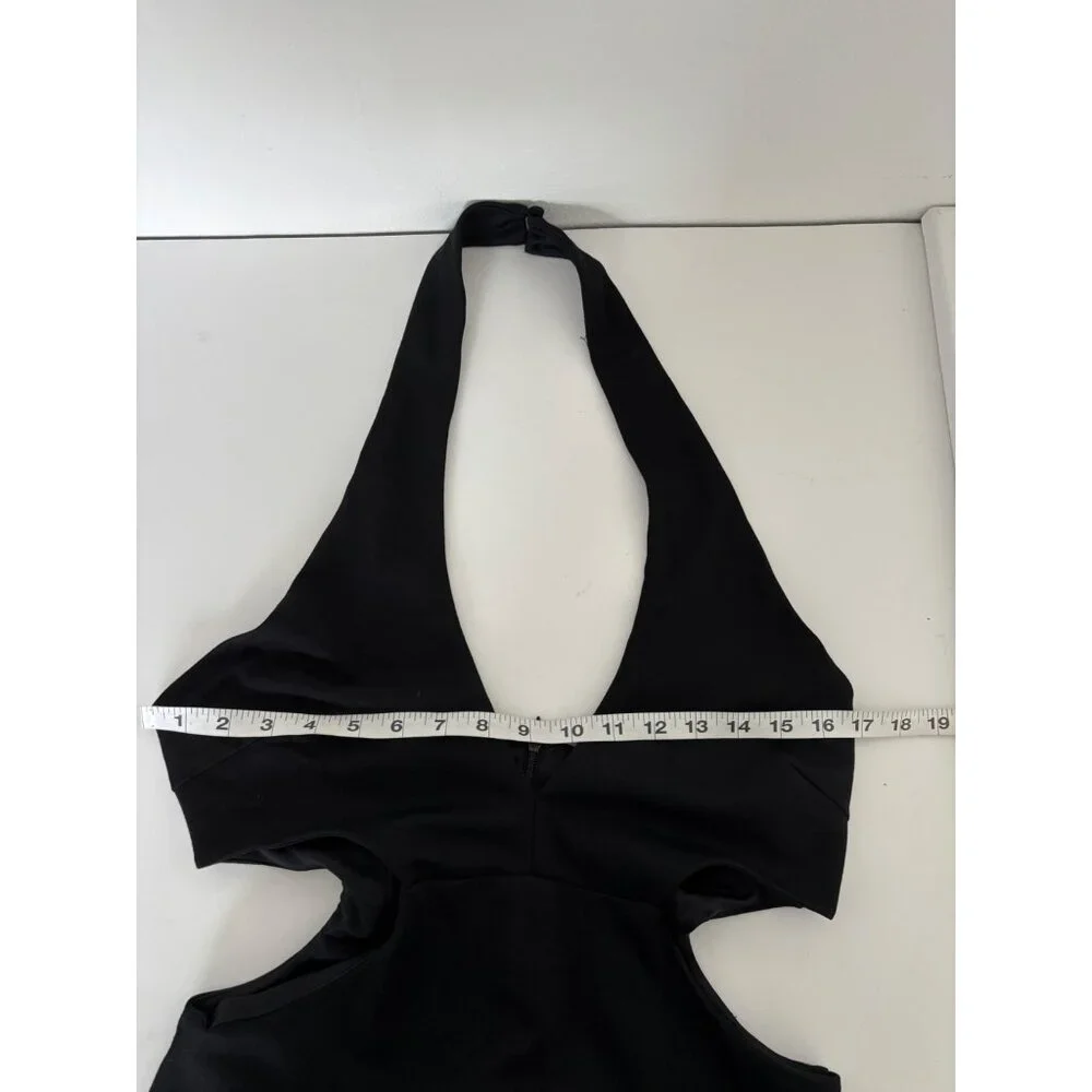 Cutout Halter Dress L Bodycon Plunge Neck Backless Y2K Club Core Night Out Glam - Picture 7 of 14